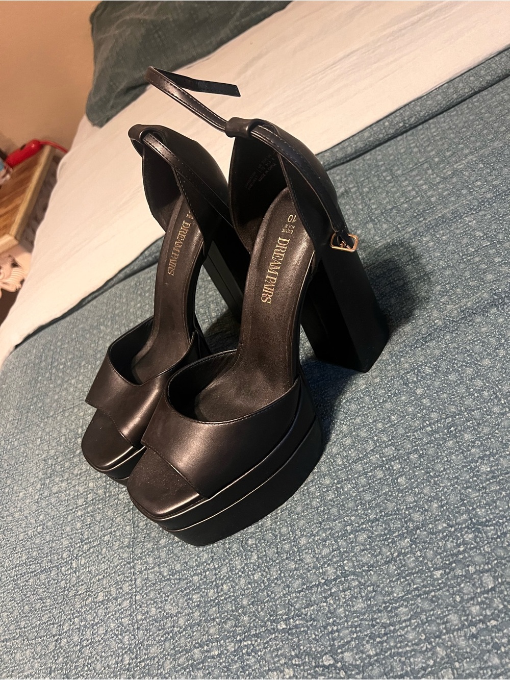 Dream Pairs Black Platform Block Heel Sandals with Ankle Strap and Peep Toe